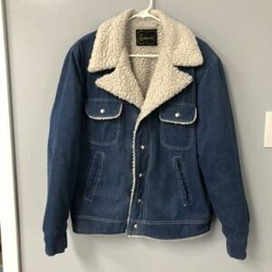 vintage lakeshire 70s denim and sherpa collar jacket size large 4 pockets worn